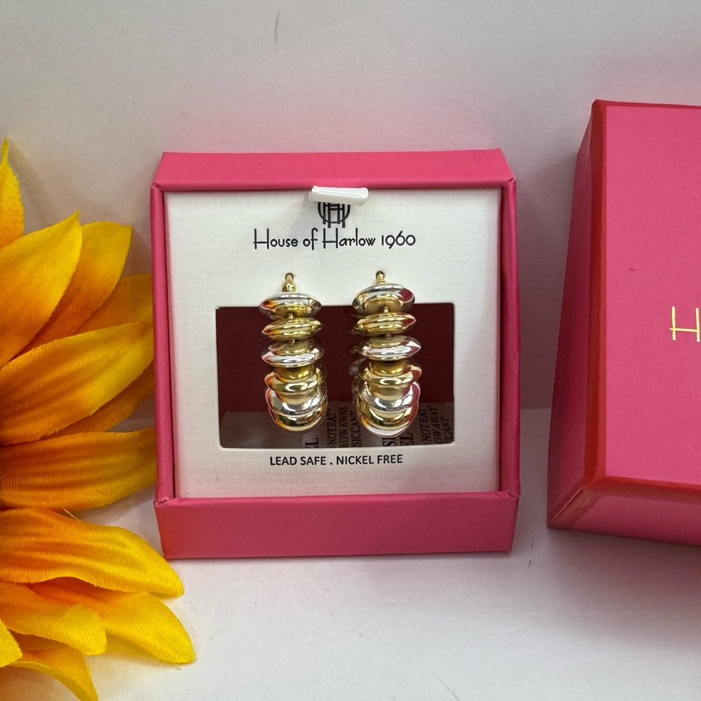 House of Harlow 1960 Gold and Silver Hoop Earrings